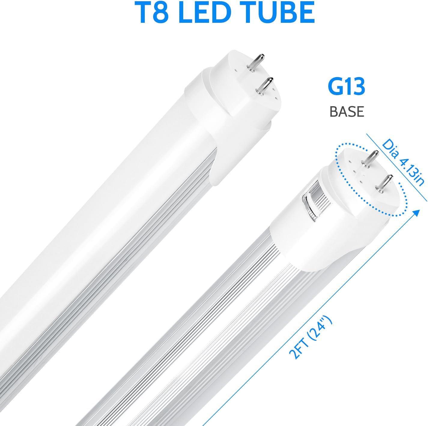 LightingWill LED T8 Light Tube 2FT, Natural White 4000K, Dual-End Powered Ballast Bypass, 1000Lumens 10W (24W Fluorescent Equivalent), Frosted Cover, AC85-265V Lighting Tube Fixtures, 4 Pack